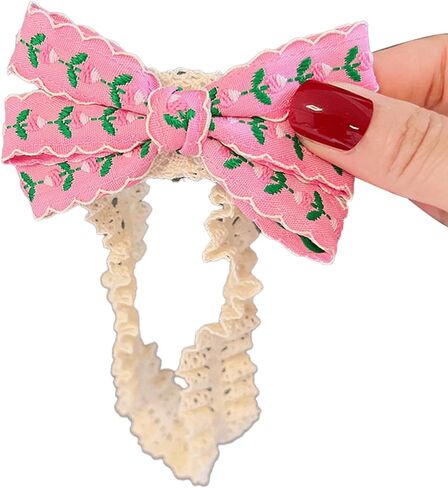Baby Girls Hairbands Bow Lace Headband Handmade Soft Stretchy Pink Bowknot Hairbands Newborn Hairband with Bows Elastic Hair Bands for Kids Infant(Blue Denim Bow in Kuwait