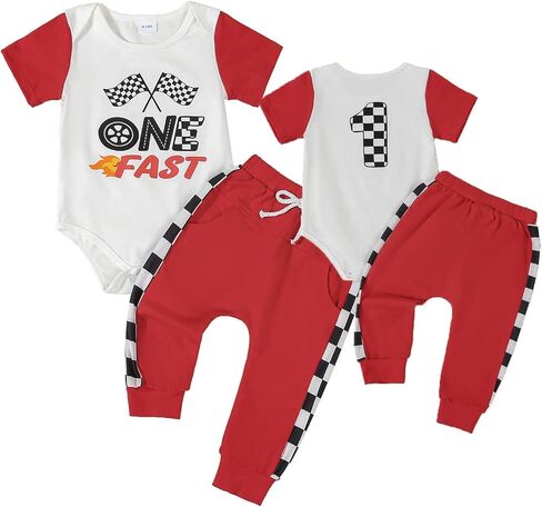 Baby Boy Birthday Outfit Fast One Two Three Four Outfits 1st-4th Race Car Birthdays Clothes Shirt Pants in Saudi Arabia