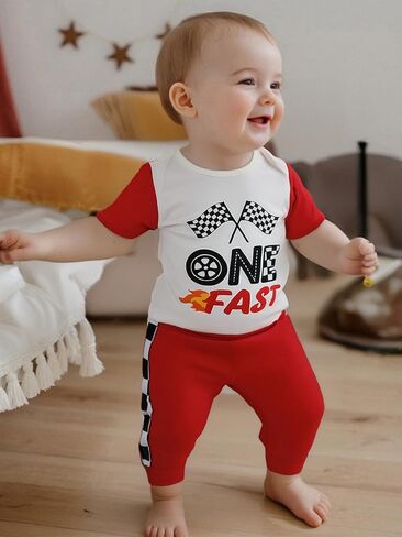 Baby Boy Birthday Outfit Fast One Two Three Four Outfits 1st-4th Race Car Birthdays Clothes Shirt Pants in Saudi Arabia