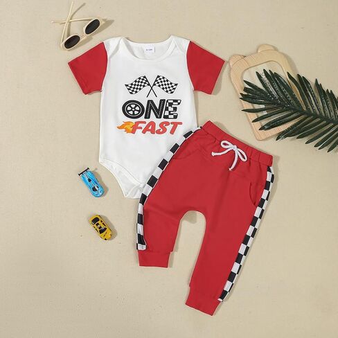 Baby Boy Birthday Outfit Fast One Two Three Four Outfits 1st-4th Race Car Birthdays Clothes Shirt Pants in Saudi Arabia