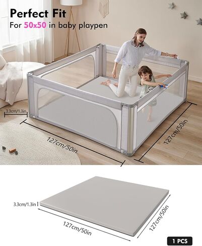 Padded Vegan Leather Baby Play Mat, 1.3 Inch Thicken Foam Cushioned & 50 x 50 Waterproof Playpen Mat for Infants and Toddlers, Stylish and Just Wipe-Clean Playmat for Baby Play on Floor,Brown Gray in Saudi Arabia
