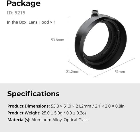 SMALLRIG X Half Lens Hood Sun Shade for Fujifilm, Shading Hood, Compatible with UV/VND Filters, Made of Aluminum Alloy, Anti-Scratch Protective Cover, Anti-Glare - 5215 in Saudi Arabia