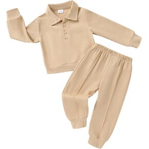 HAPPYMA Toddler Clothes Baby Boy Girl Fall Polo Long Sleeve Top and Solid Casual Pants Winter Outfits in Kuwait