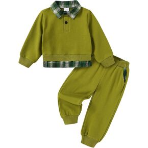 YOUNGER TREE Toddler Baby Boy Clothes Long Sleeve Plaid Lapel Sweatshirt Pullover Joggers Pants Fall Winter Outfit Set in Saudi Arabia