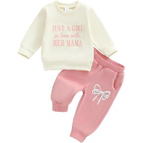 Murnouche Toddler Baby Girl Clothes 6 12 18 24 Months 2T Fall Winter Outfits Letter Long Sleeve Sweatshirt Pants 2Pcs Set in Kuwait