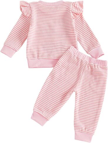 Big Sister Outfits Toddler Girl Long Sleeve Top and Striped Pants Set Kid Infant Baby 2Pcs Fall Winter Waffle Clothes in Saudi Arabia