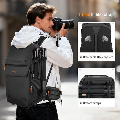 حقيبة ظهر للكاميرا من MOSISO، حقيبة كاميرا كبيرة بدون مرآة DSLR/SLR/بدون مرآة مع جيب أمامي بغطاء، حقيبة ظهر كاملة للتصوير الفوتوغرافي مع حجرة الكمبيوتر المحمول وحامل حامل ثلاثي القوائم وغطاء للمطر لكاميرا Canon/Nikon/Sony، أسود in Saudi Arabia
