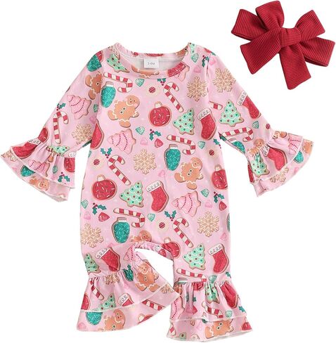 DuAnyozu First Christmas Baby Girl Outfit Newborn Infant Gingerbread Romper Ruffle Jumpsuit Candy Cane Outfit Cute Clothes in Saudi Arabia