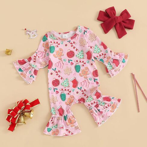 DuAnyozu First Christmas Baby Girl Outfit Newborn Infant Gingerbread Romper Ruffle Jumpsuit Candy Cane Outfit Cute Clothes in Saudi Arabia