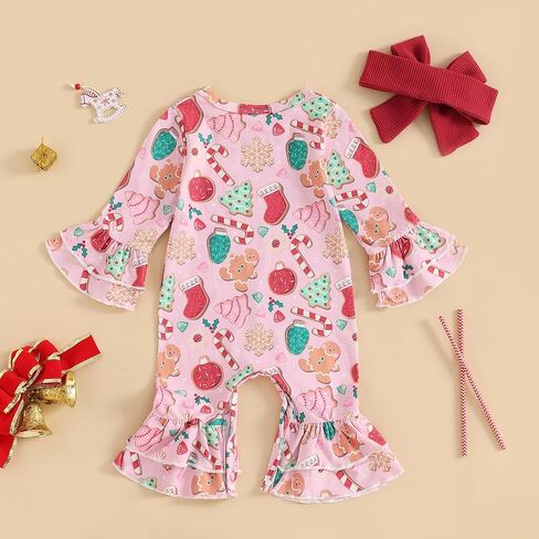 DuAnyozu First Christmas Baby Girl Outfit Newborn Infant Gingerbread Romper Ruffle Jumpsuit Candy Cane Outfit Cute Clothes in Saudi Arabia