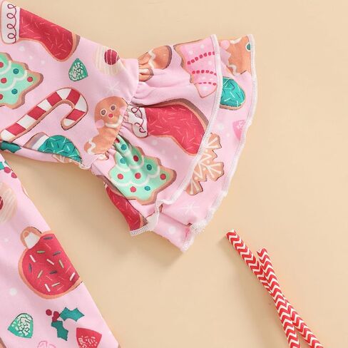 DuAnyozu First Christmas Baby Girl Outfit Newborn Infant Gingerbread Romper Ruffle Jumpsuit Candy Cane Outfit Cute Clothes in Saudi Arabia