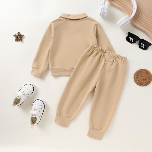 HAPPYMA Toddler Clothes Baby Boy Girl Fall Polo Long Sleeve Top and Solid Casual Pants Winter Outfits in Kuwait