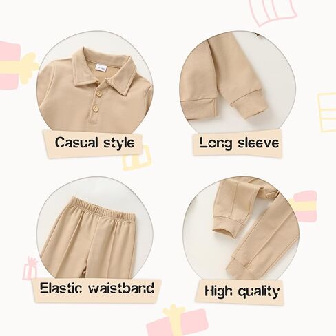 HAPPYMA Toddler Clothes Baby Boy Girl Fall Polo Long Sleeve Top and Solid Casual Pants Winter Outfits in Kuwait