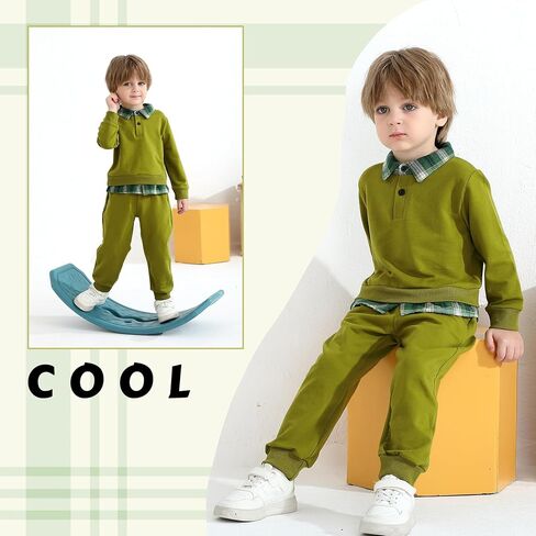 YOUNGER TREE Toddler Baby Boy Clothes Long Sleeve Plaid Lapel Sweatshirt Pullover Joggers Pants Fall Winter Outfit Set in Saudi Arabia