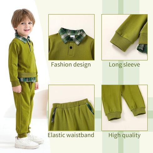 YOUNGER TREE Toddler Baby Boy Clothes Long Sleeve Plaid Lapel Sweatshirt Pullover Joggers Pants Fall Winter Outfit Set in Saudi Arabia