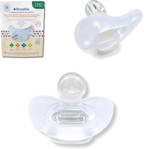 Breathe Baby Pacifier – Patented Design for Natural Oral & Facial Development - BPA-Free, Latex-Free, Pediatrician Developed - Dishwasher Safe 2 Pack (Stage 1: 0-3 Months) in Saudi Arabia