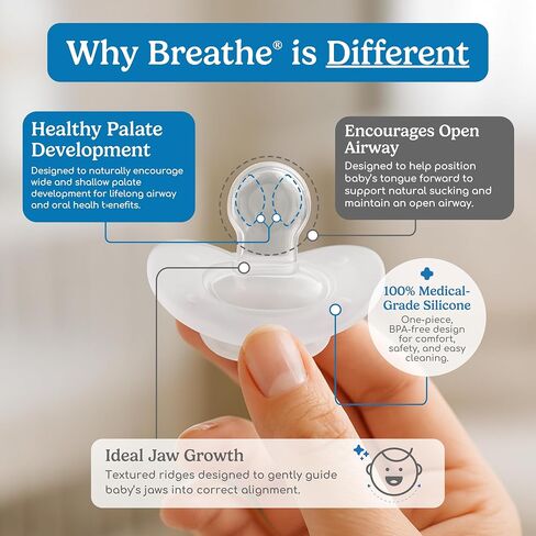Breathe Baby Pacifier – Patented Design for Natural Oral & Facial Development - BPA-Free, Latex-Free, Pediatrician Developed - Dishwasher Safe 2 Pack (Stage 1: 0-3 Months) in Saudi Arabia