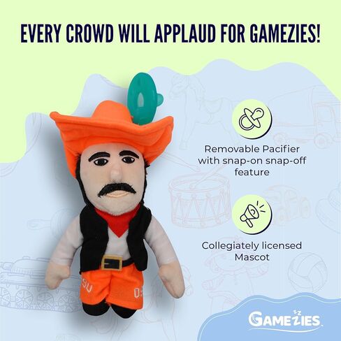 مصاصة سيليكون للأطفال الأولاد والبنات من Gamezies مع لعبة محشوة على شكل تميمة جامعية، مرخصة بشكل جماعي، مسدس بيت، تم اختبارها من قبل CPSIA في جامعة ولاية أوكلاهوما، خالية من مادة BPA، من 0 إلى 6 أشهر in Kuwait