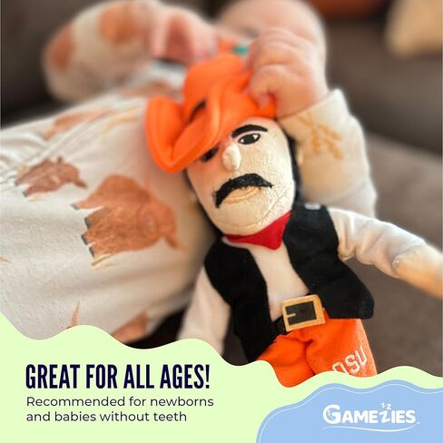 مصاصة سيليكون للأطفال الأولاد والبنات من Gamezies مع لعبة محشوة على شكل تميمة جامعية، مرخصة بشكل جماعي، مسدس بيت، تم اختبارها من قبل CPSIA في جامعة ولاية أوكلاهوما، خالية من مادة BPA، من 0 إلى 6 أشهر in Kuwait