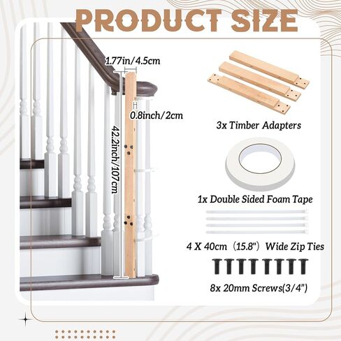 Chunful 1 Pack Universal Baby Gate Banister Adapter Wood No Hole Stairway Banister Adapter Mounting Kit for Pet Fit Round, Square, Irregular Post up to 42" Tall, Gate Not Included (White) in Saudi Arabia