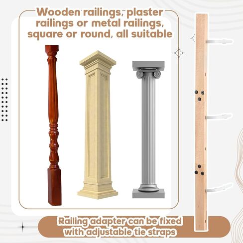 Chunful 1 Pack Universal Baby Gate Banister Adapter Wood No Hole Stairway Banister Adapter Mounting Kit for Pet Fit Round, Square, Irregular Post up to 42" Tall, Gate Not Included (White) in Saudi Arabia