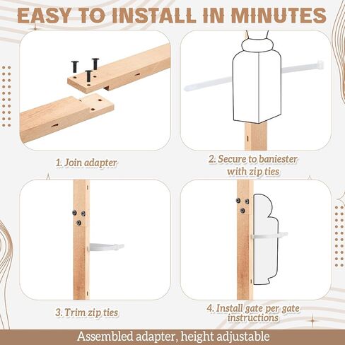 Chunful 1 Pack Universal Baby Gate Banister Adapter Wood No Hole Stairway Banister Adapter Mounting Kit for Pet Fit Round, Square, Irregular Post up to 42" Tall, Gate Not Included (White) in Saudi Arabia