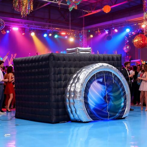 Inflatable Photo Booth Enclosure, Camera Shaped Inflatable Black Cube Tent with Blower (External Black & Internal White, 11.5x9.2x8.2ft), Photo Booth Backdrop for Wedding, Advertising, Party in Saudi Arabia