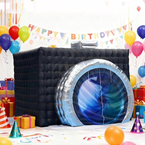 Inflatable Photo Booth Enclosure, Camera Shaped Inflatable Black Cube Tent with Blower (External Black & Internal White, 11.5x9.2x8.2ft), Photo Booth Backdrop for Wedding, Advertising, Party in Saudi Arabia