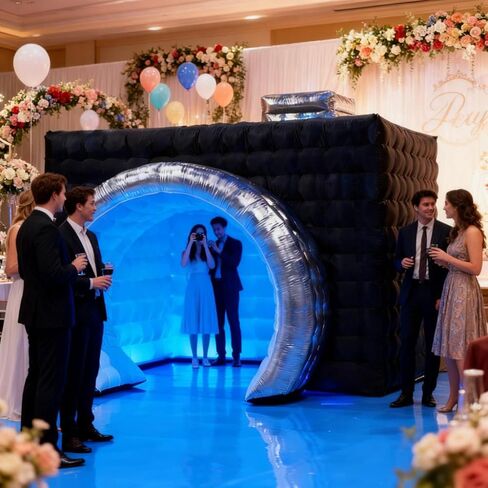 Inflatable Photo Booth Enclosure, Camera Shaped Inflatable Black Cube Tent with Blower (External Black & Internal White, 11.5x9.2x8.2ft), Photo Booth Backdrop for Wedding, Advertising, Party in Saudi Arabia