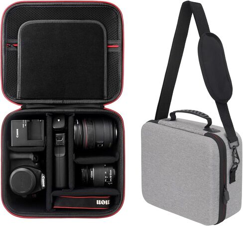 DSLR Camera Case for Canon EOS Rebel T7/T100/R50/R6 Mark II/R7/R8/90D/5D Mark IV, Fits Sony, Nikon DSLRs, Holds Lens & Tripod with Adjustable Dividers, SD Card Storage (Grey, L) in Saudi Arabia
