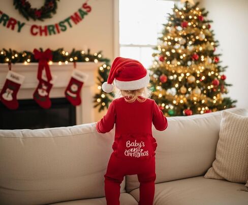 زي عيد الميلاد الأول للفتيات الصغيرات بأكمام طويلة رومبير عيد الميلاد بسحاب بذلة ملابس حديثي الولادة in Kuwait