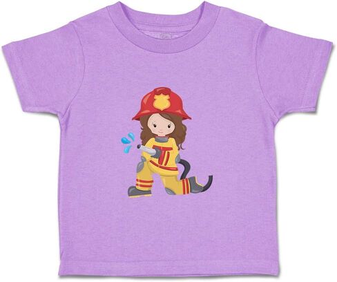 Toddler T-Shirt Firefighter Firefighter Girl Hose Professions Firefighter Cotton Hat Boy & Girl Clothes Hero Baby Funny Tee Lavender Design Only 4T in Saudi Arabia