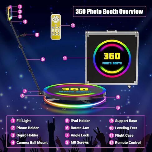 كشك صور بزاوية 360 درجة مزود بشريط LED، ووظيفة عرض الشعار، ومنصة كبيرة مقاس 45.3 بوصة للمعارض التجارية/مراكز التسوق in Kuwait