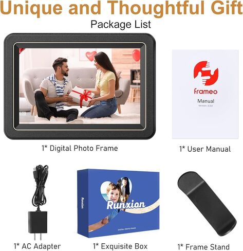إطار صور رقمي - إطار صور رقمي واي فاي ذكي مقاس 10.1 بوصة من Frameo، وشاشة لمس IPS عالية الدقة 1280x800، ومساحة تخزين 32 جيجابايت، ومشاركة فورية عبر التطبيق، لأعياد الميلاد والتدفئة المنزلية والذكرى السنوية in Kuwait