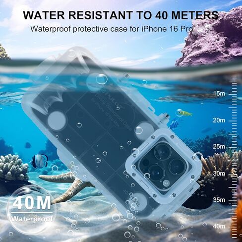 Waterproof Case for iPhone 16 Pro Max 6.9 Inch, IPX8 40m/130ft Underwater Housing Shell Shockproof Diving Phone Cover for Snorkeling Swimming Skiing in Kuwait