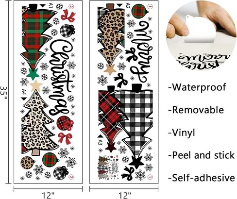 Mfault Merry Christmas Tree Wall Decals Stickers, Xmas Buffalo Plaid Leopard Decorations Bedroom Art, Winter Holiday Snowflake Ball Bow Home Kitchen Decor in Kuwait