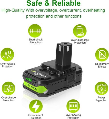 مجموعة مكونة من 2 بطارية وشاحن بديلة بقدرة 3.0 أمبير في الساعة متوافقة مع نظام ONE+ 18V - تناسب أدوات Ryobi 18V اللاسلكية (غير مصنوعة في Ryobi) in Saudi Arabia