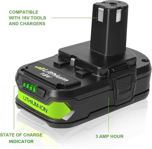 مجموعة مكونة من 2 بطارية وشاحن بديلة بقدرة 3.0 أمبير في الساعة متوافقة مع نظام ONE+ 18V - تناسب أدوات Ryobi 18V اللاسلكية (غير مصنوعة في Ryobi) in Saudi Arabia