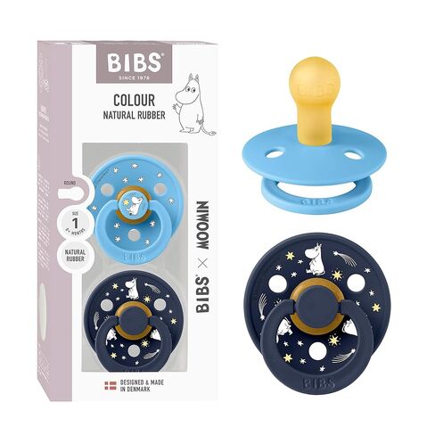 لهاية BIBS Color Moomins، عبوتان، لهاية خالية من مادة BPA، حلمة مستديرة. مطاط طبيعي، صنع في الدنمارك، مقاس 1 (0-6 أشهر)، وردي فاتح/هاش in Kuwait