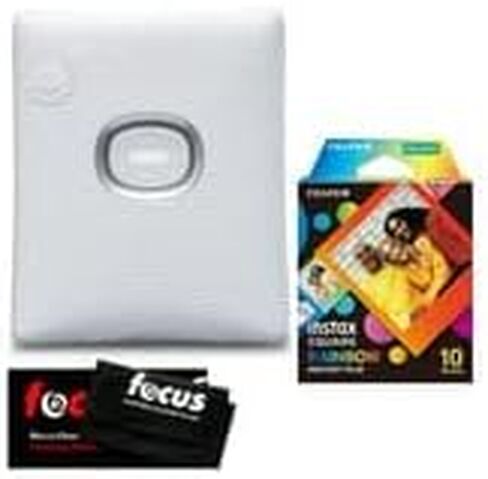 حزمة طابعة Fujifilm INSTAX Square Link الفورية للهواتف الذكية (أبيض) مع فيلم قوس قزح وقطعة قماش للتنظيف (3 قطع) in Saudi Arabia