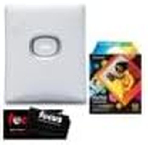 حزمة طابعة Fujifilm INSTAX Square Link الفورية للهواتف الذكية (أبيض) مع فيلم قوس قزح وقطعة قماش للتنظيف (3 قطع) in Saudi Arabia