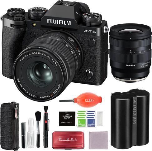 كاميرا Fujifilm X-T5 بدون مرآة مع عدسة XF 16-50 مم f/2.8-4.8 باللون الأسود وعدسة Tamron 18-300 مم f/3.5-6.3 Di III-A VC VXD لحزمة Fujifilm X مع ملحقات متقدمة in Saudi Arabia