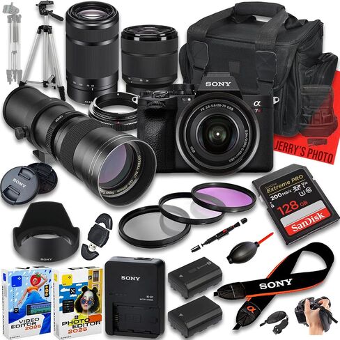 Sony a7R V Mirrorless Camera with FE 28-70mm f/3.5-5.6 & E 55-210mm f/4.5-6.3 & 420-800mm f/8 Lens + 128 GB Memory + Extra Battery + Camera Case + More (26pc Bundle) (Renewed) in Saudi Arabia