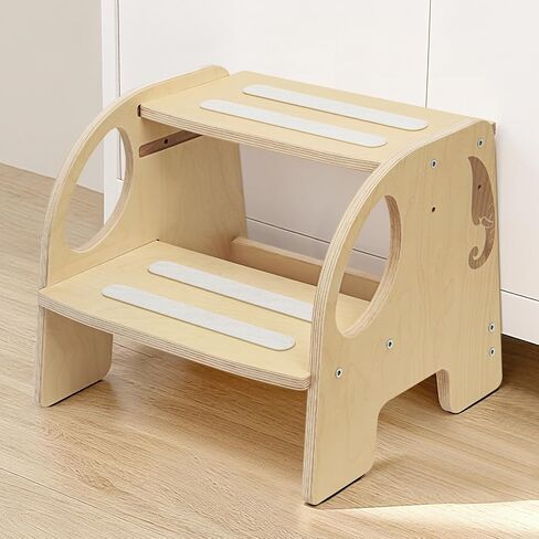 Wooden Toddler Step Stool - Height-Adjustable Non-Slip 2-Step Stool for Kids, Potty Training for Bathroom Sink, Kitchen & Bedroom - Lightweight, Easy Assembly in Saudi Arabia