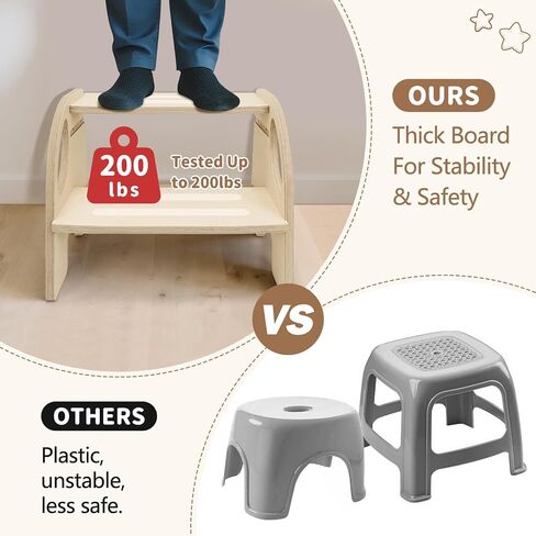 Wooden Toddler Step Stool - Height-Adjustable Non-Slip 2-Step Stool for Kids, Potty Training for Bathroom Sink, Kitchen & Bedroom - Lightweight, Easy Assembly in Saudi Arabia