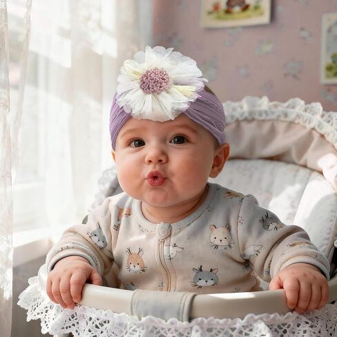 Baby Girls Sunflower Headbands, 3 Pack Baby Hairband Hair Bows Lace and Stretchy Elastic Accessory for Newborn Infants Toddlers (Burgundy+Yellow+White, One Size(Stretchy)) in Saudi Arabia