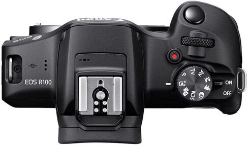 كاميرا Canon EOS R100 بدون مرآة مع عدسة مقاس 18-45 مم وذاكرة فائقة سعة 128 جيجابايت، وإضاءة فيديو LED، ومقبض U، ومجموعات مرشحات والمزيد (متجددة) in Kuwait
