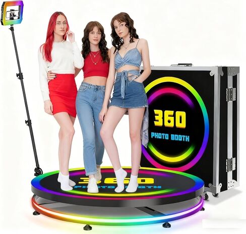 كشك صور الحفلات المحمول بزاوية 360 درجة: إضاءة RGB، التحكم في التطبيق + حقيبة طيران واقية in Kuwait
