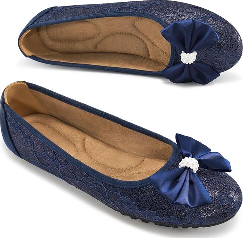 HARENCE Ballet Flats for Women Dressy: Comfortable Round Toe Bow Lace Mesh Wedding Flat Casual Slip On Walking Work Dress Shoes in Kuwait