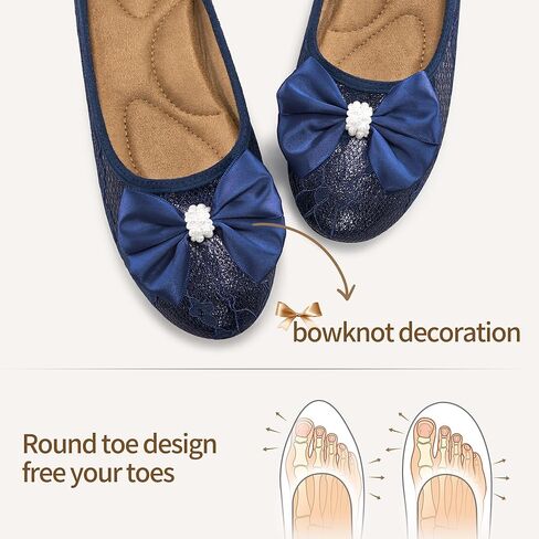 HARENCE Ballet Flats for Women Dressy: Comfortable Round Toe Bow Lace Mesh Wedding Flat Casual Slip On Walking Work Dress Shoes in Kuwait